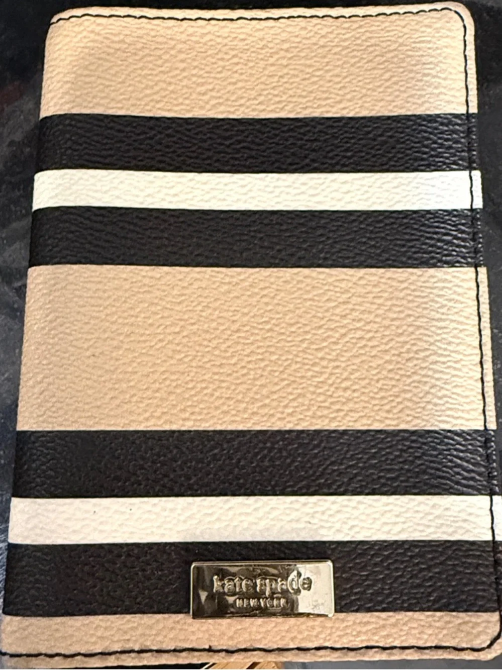 kate spade Beige, Black & White Striped Passport Holder